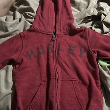 Hurley Boys Full Zip Red Hoodie Sweatshirt Size 6 Long Sleeve Logo Zipper