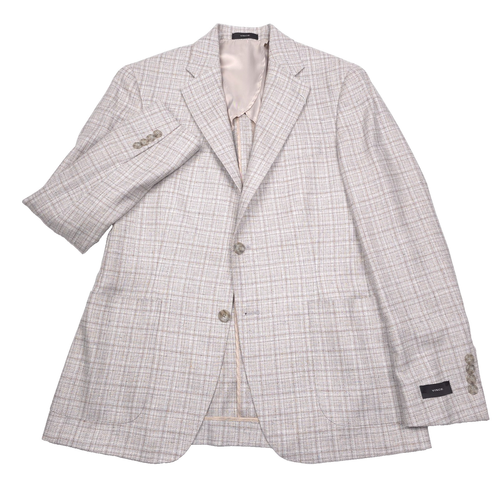 Vince Iker Sport Coat Mens 40S Slim Light Gray Silk - Wool Check Blazer Jacket 52190₽