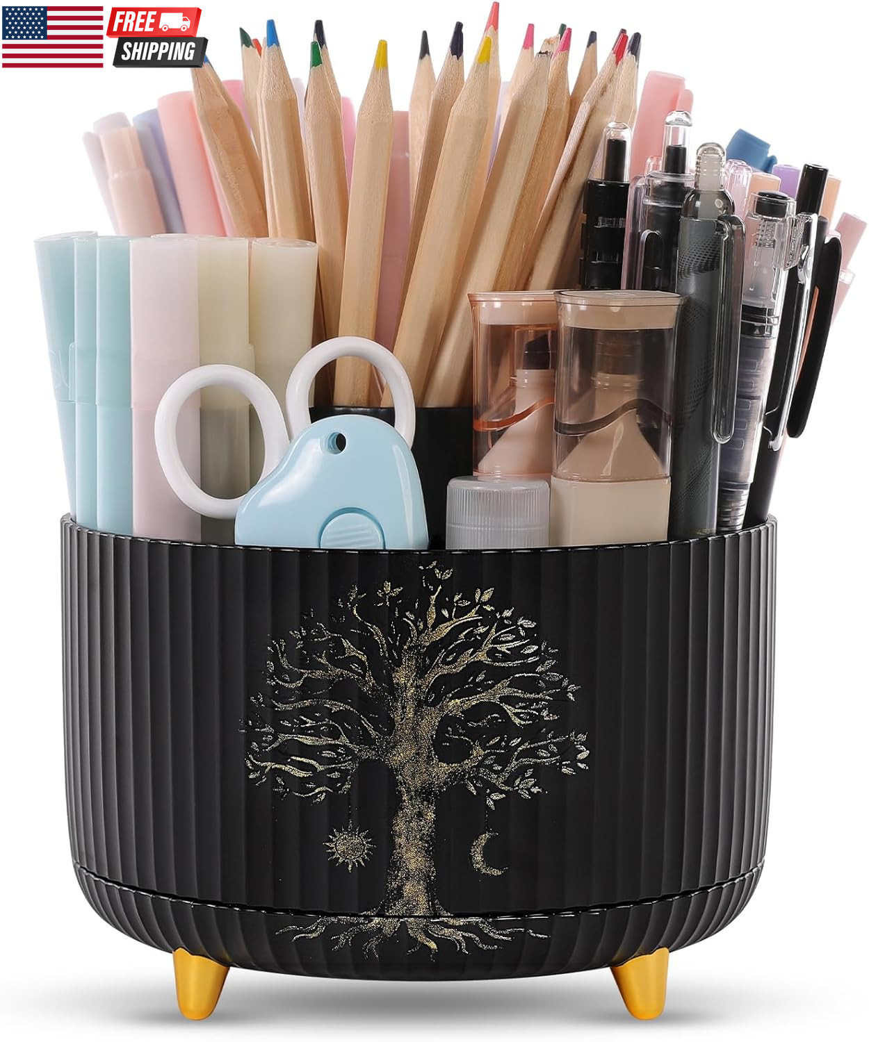 360 Degree Rotating Desk Organizer, Dual-Purpose Pencil Pen Holder for Desktop,