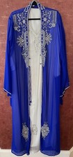 Custom Middle Eastern Dress Royal Blue And White Women  s Kaftan Or Abaya