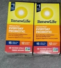 2 RenewLife Everyday Probiotic 15 Billion CFU 12 Strains 30 Vegetarian Capsules