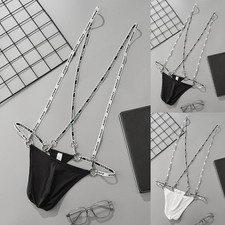 Men Thong Underwear Bodysuit with Strap and Low Rise U Pouch Polyester Spandex