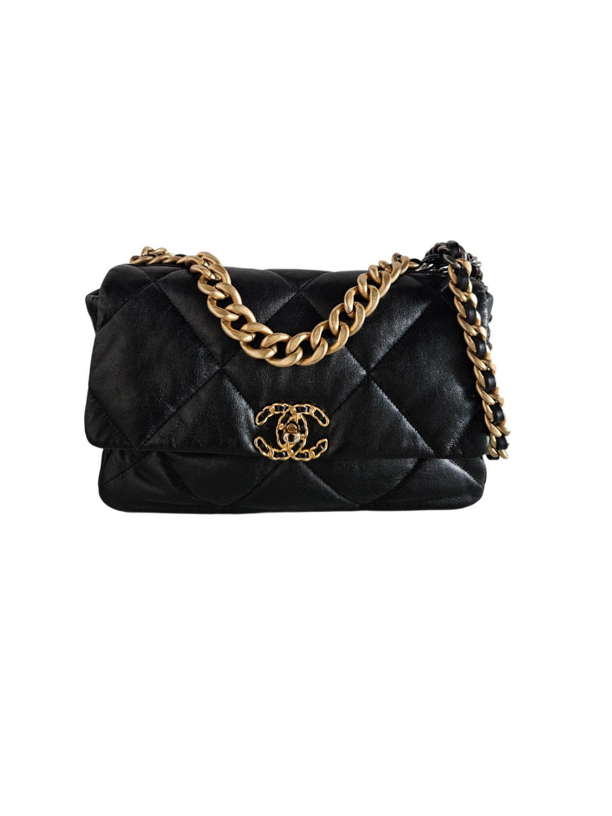 Chanel Black Lambskin Leather Medium 19 Flap Woman Bag