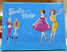 VTG 1963 Barbie And Midge Double Doll Case Mattel Light Blue Vinyl Repo? - READ