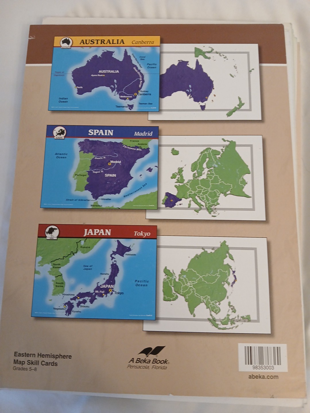 ABEKA Eastern Hemisphere Map Skill Cards Grades 5-8 Homeschool image 2