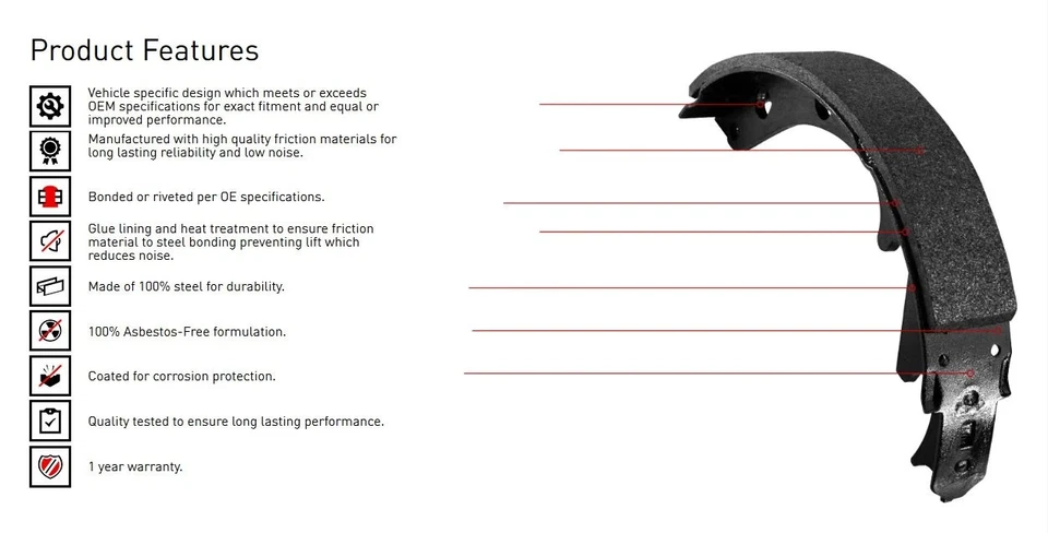 For Lexus IS250 06-15 R1 Concepts 2902-0884-00 Premium Rear Parking Brake Shoes - Image 4 of 4