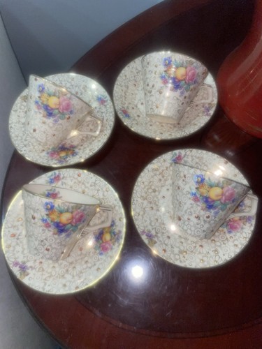 LOTE (4) JUEGO DE TAZAS Y PLATILLOS FLORALES H&K TUNSTALL CHINTZ - Imagen 1 de 7