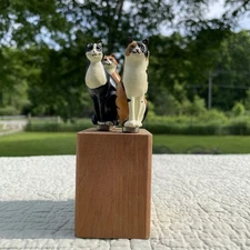 JK Adams Vermont CUTE Cat Themed Cheese Spreader Set Of 4 W/ Wood Holding Block