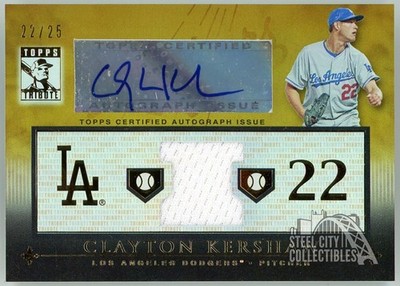 Clayton Kershaw 2010 Topps Tribute Gold Jersey Autograph Card #TAR-CK 22/25