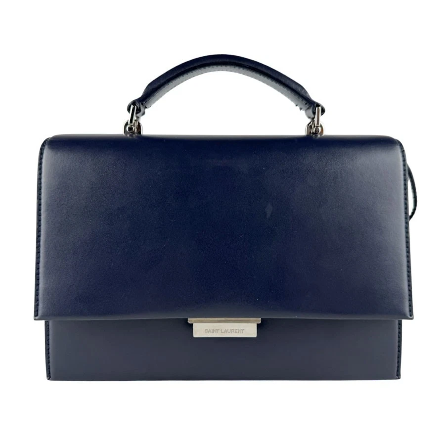 Saint Laurent — Auth SAINT LAURENT Handbag Shoulder Bag Navy/Silver Leather/Metal - z9672