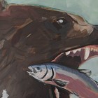 Original Bear Painting Catching Salmon Wildlife Art 12x12 Acrylic Lodge Decor — photo 2
