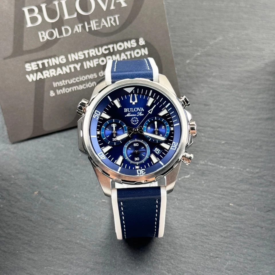 Bulova Marine Star Chronograph Blue Dial Silicone Strap Quartz Mens Watch 96B287 - image 3 of 4