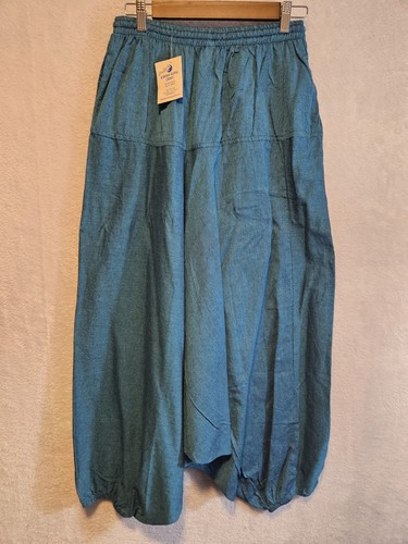 Karma Nepal Craft 1 Size Handmade Blue Aladdin Harem Festival Bottoms Boho NWT - Picture 5 of 15
