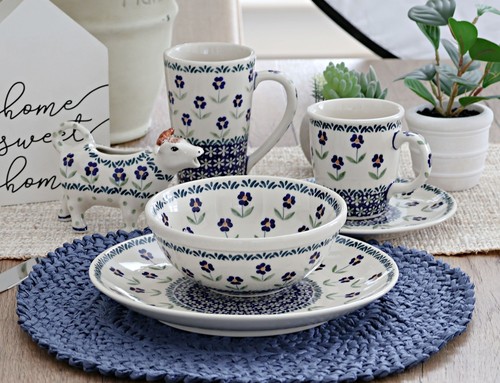 Blue Rose Polish Pottery Blue Daisy 4 Piece Mug Set - Picture 2 of 2