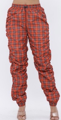 Julia Love J Women's Red Plaid Windbreaker Ruched Side Jogger Pants Size 3X NWOT