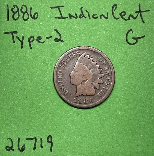 1886 Indian Head Cent / Penny 1c Good Type 2 T2