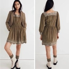 Madewell Corduroy Embroidered Square Neck Mini Dress Size Large