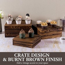 MyGift Rustic Dk Brown Solid Wood Reversible Stackable Display Bx Riser Set of 3