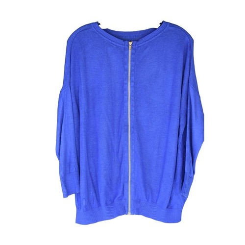 Women's One A Blue Full Zip Back 3/4 Sleeve Sweater M - Picture 3 of 7