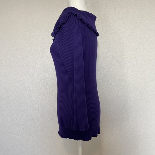 United States Sweaters Purple Cowl Turtle Neck Sweater Top Size PXL Frill Detail - Picture 4 of 9