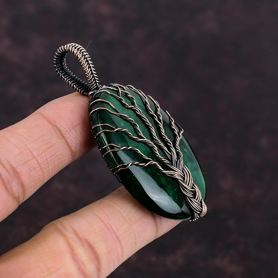 Green Fire Labradorite Copper Love Gift Wire Wrapped Tree Of Life Pendant 2.68" - Image 4 of 4