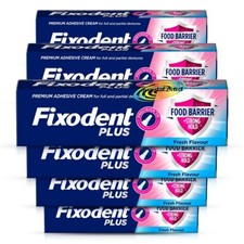 6x Fixodent Plus Food Barrier FRESH FLAVOUR Denture Adhesive Cream 40g