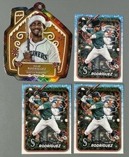 4- 2024 Topps Holiday Julio Rodriguez: Ornament, Santa Hat SP Variation, 2 Base