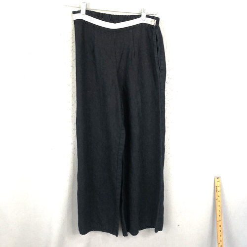 Flachs Hose Damen klein schwarz 100% Leinen Lagenlook Boho Boho weites Bein Matrose
