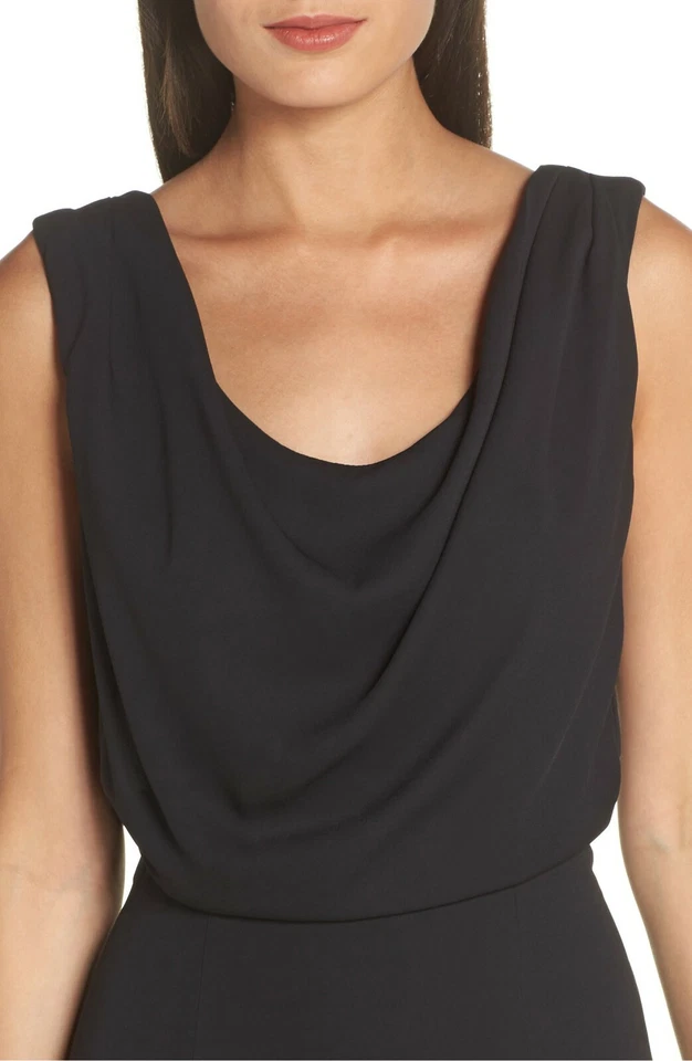 FAME & PARTNERS Black Cowl Drape Blouson Hi-Slit Maxi Gown Dress 2 US XS 6A 34E - Image 3 of 4