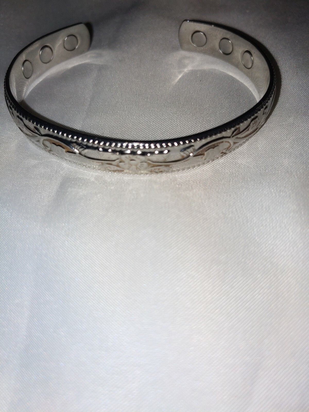 Solid Copper Cuff Magnetic Bracelet Silver Tone F… - image 4