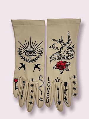 Women's Gloves Embroidery Made Of Artificial Leather.