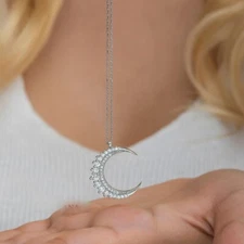 2.20 CT Simulated Diamond 10K Real White Gold Crescent Moon Pendent Necklace