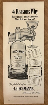 1947 Fleischmann s Dry Gin 4 Reasons Why Most Delicious Martini 40s Print Ad
