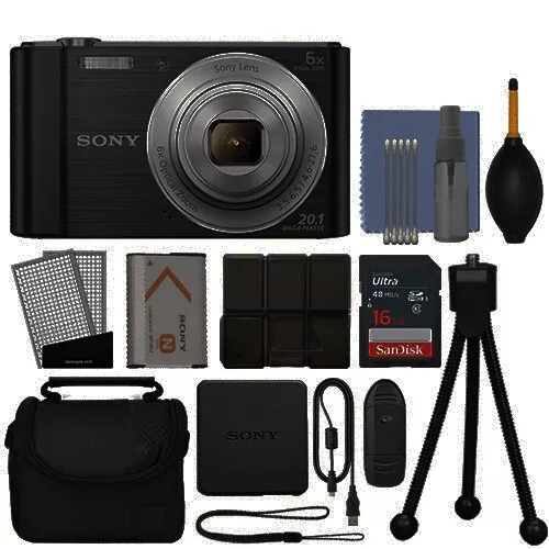 Sony Cyber-shot DSC-W810 20.1MP Digital Camera 6x Optical Zoom Black + 16GB Kit