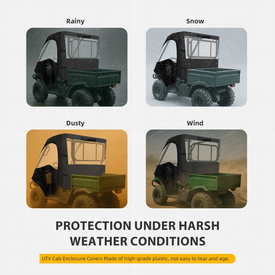 Kit de puerta blanda transparente para Kawasaki Mule 600 610 4x4 XC negro + carcasa de cabina UTV Foto 3 de 4