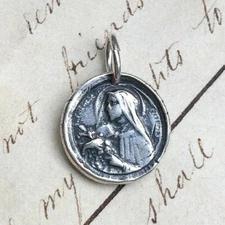 St Therese of Lisieux Wax Seal Medal - Sterling Silver Antique Replica