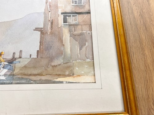 VINTAGE WATTS SIGNED WATERCOLOUR PAINTING FISHERMAN COMING TO DOCK - Picture 6 of 10