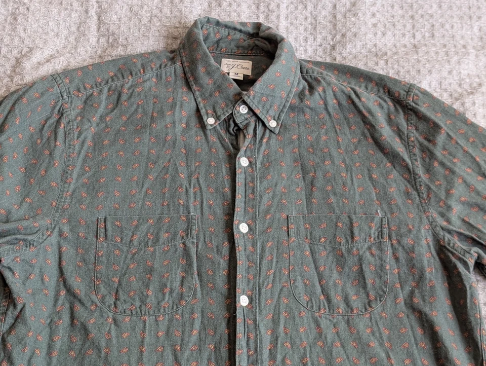 Camisa J Crew Hombre Mediana Verde Estampado Paisley Ligera Lana Algodón Abotonada Foto 2 de 4