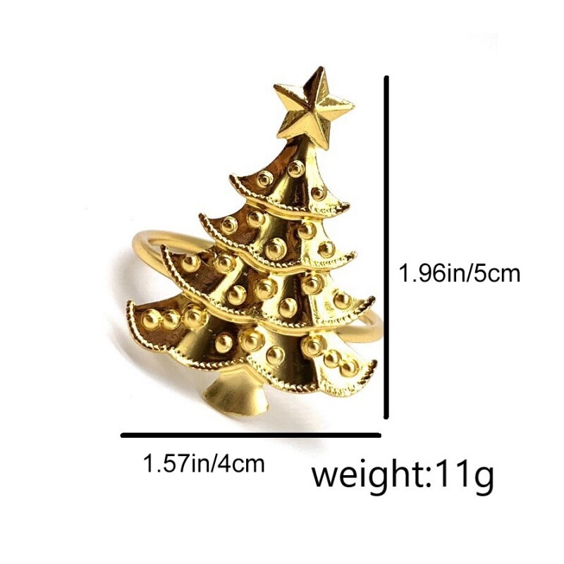 6pcs/Set Gold,Silver Christmas Tree Napkin Rings Holder Holiday Party