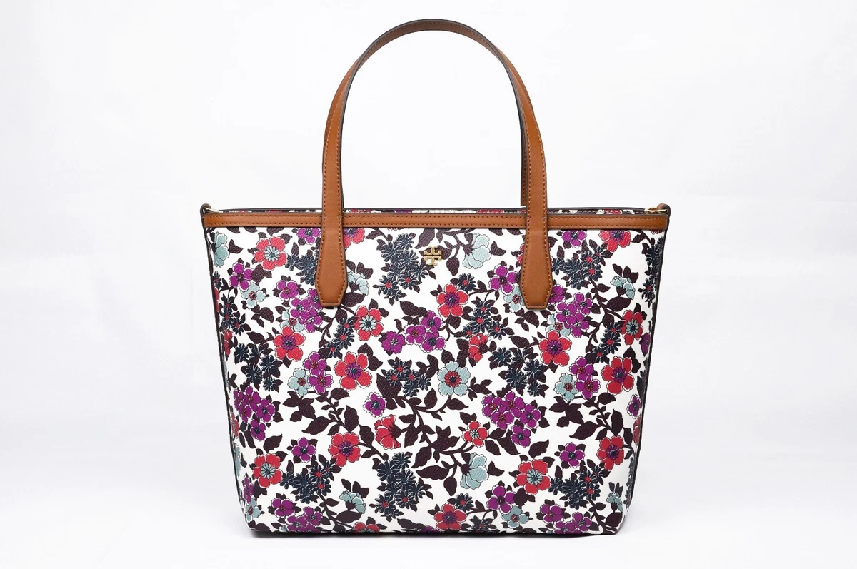 Tory+Burch+Kerrington+Square+Tote+Navy+Floral+Flower+SHOPPER+