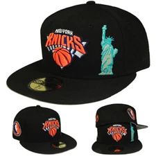 New Era New York Knicks Black Fitted Hat NBA Side Patch Liberty of statue Cap