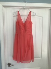 David's Bridal Womens 2 Dress Strapless Sweetheart Coral Formal Chiffon