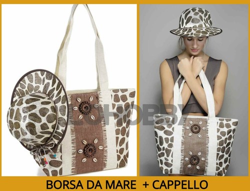 BORSA donna DA MARE grande + CAPPELLO leopardata SPIAGGIA borsone BORSE  shopper | eBay