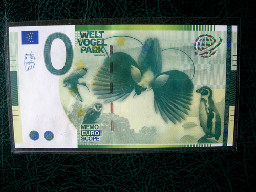 1 x Null 0 Euro Schein - Memoeuro grün - Weltvogelpark Walsrode