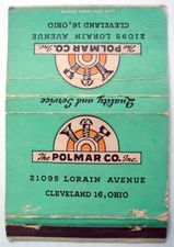 ONE '40s-'50s MATCHBOOK, POLMAR CO. CLEVELAND **** ANCIEN CARTON D'ALLUMETTES