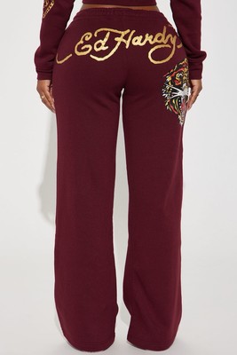 NWT Rare Ed Hardy Sangria Retro Tiger Wide Leg Pants Size Small