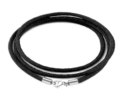FINDOUT handmade 2mm Black Silk Cord Chain Necklace-stainless steel Lobster Clasp14-36in