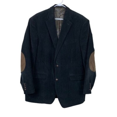 VTG Y2K Lauren Ralph Lauren Corduroy Old Money Sport Coat Elbow Patches Black Sz