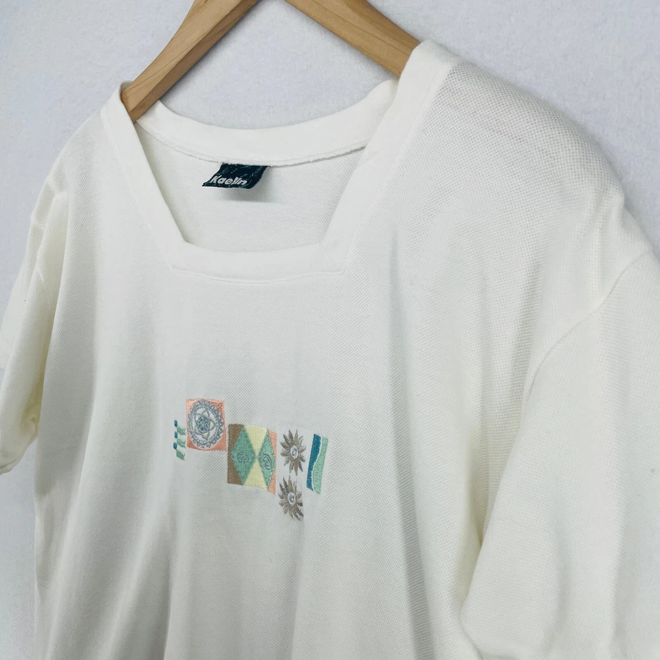 Top KAELIN para mujer XL tenis golf piqué bordado manga corta cuadrado blanco de colección Foto 4 de 4