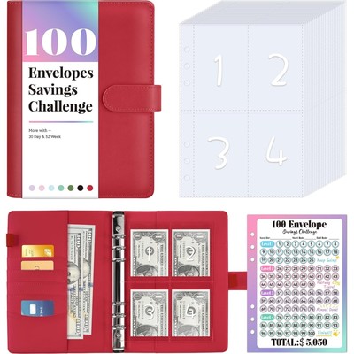 Compact & Waterproof Savings Binder with 100 Cash Envelopes and Progress Tracker